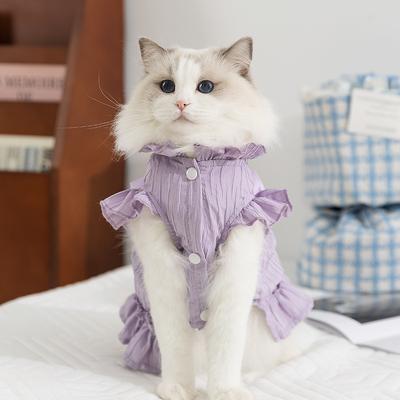 Tulip Pleated Cat Dress Can Be Towed Spring and Summer Thin Breathable Teddy Into Cat Pet Cat Clothes