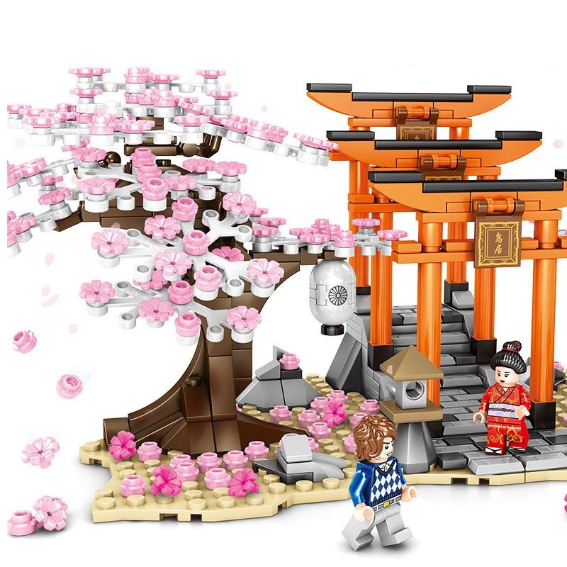 City Friends Series Building Blocks Cherry Blossom Season Japanese Style Street View Model Diy