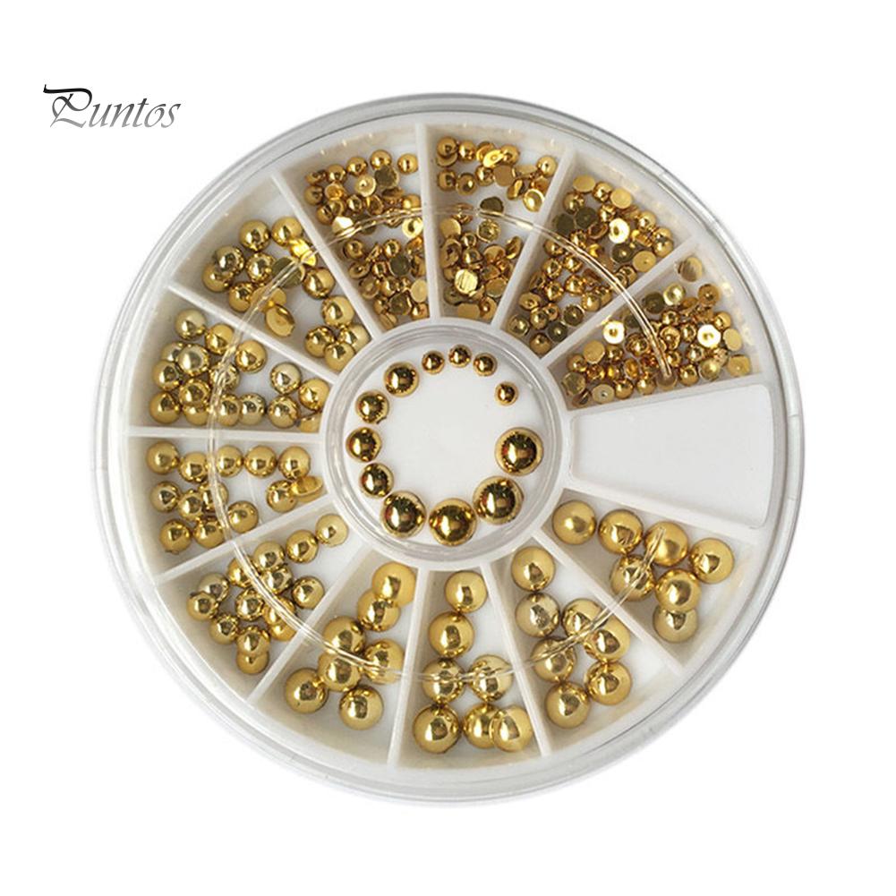 Puntos Nail Art DIY 2/3/4mm Mixed Golden Tone 3D DIY Flat Back Beads Decoration Beauty
