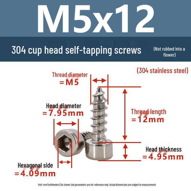 304 Pan Head Self-Tapping Coarse Thread Screw M1.7-M6 with Hex Socket