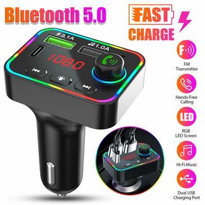 Usb Car Charger Bluetooth-compatible 5.0 Fm Transmitter Mp3 Player F4u Disk/tf Card F4 Colorful