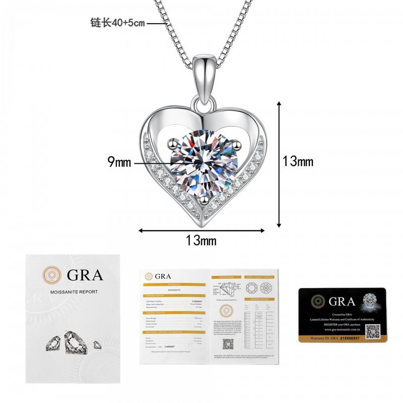 Heart Pendant Necklace 1-3CT Moissanite Chain Valentines Day Jewelry Women