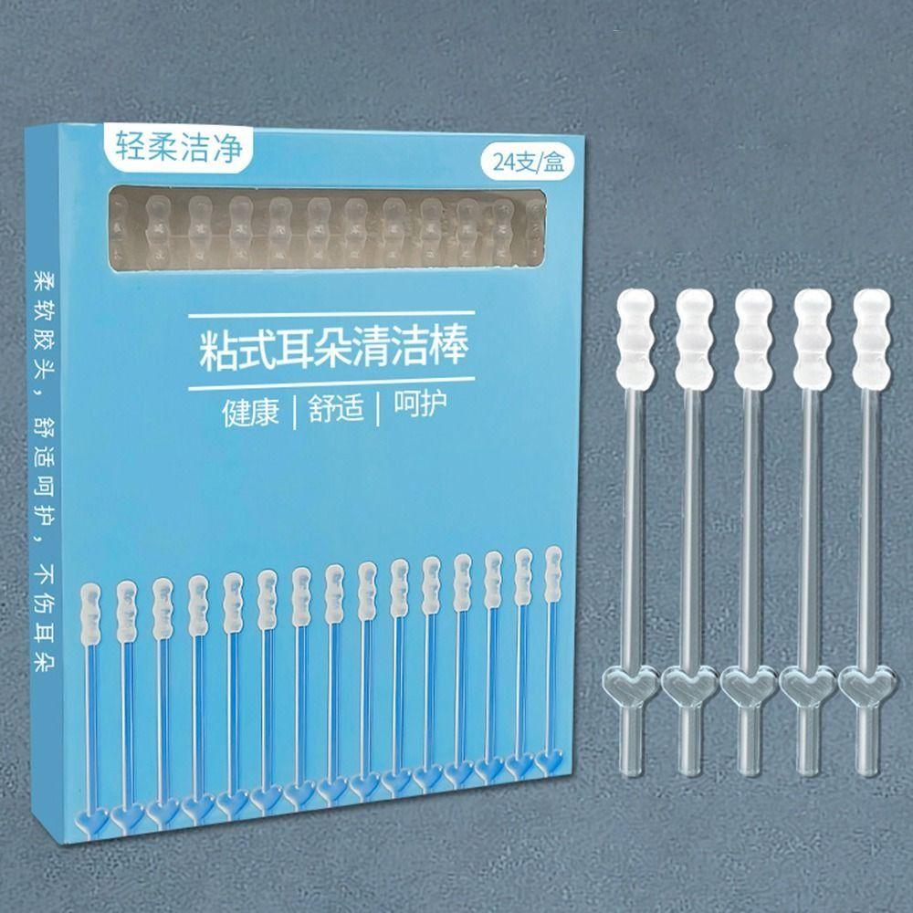 24PCS/Box Soft Disposable Ear Swabs Ear Cleaner Sticky Earwax Remover Stick  Home Use