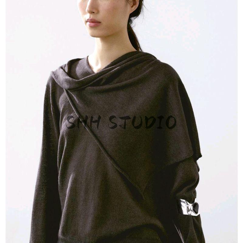 MD Spring and Summer Women's Clothing Linen Blended Art Department Stylish Scarf Collar Long Sleeves Sweater Knitwear 5783722