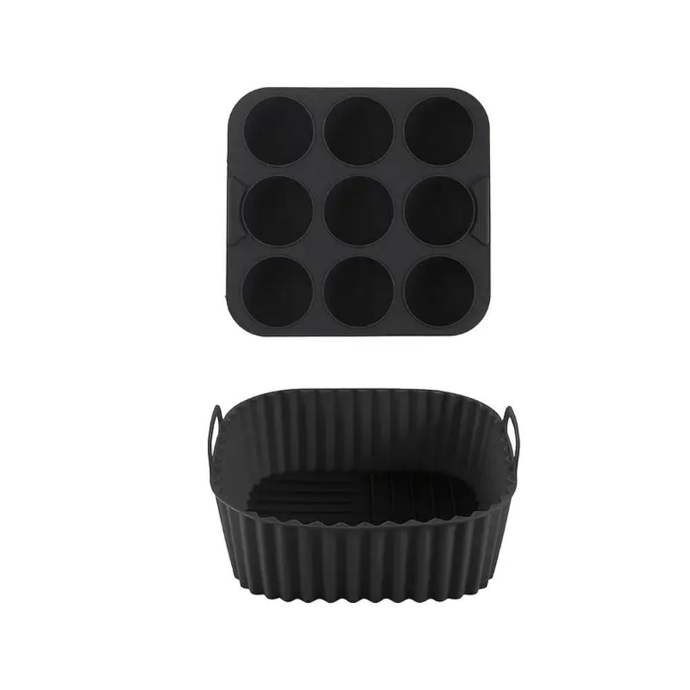 2-piece square silicone air fryer inner liner, reusable silicone air fryer inner liner, food safety air fryer accessories, bakin
