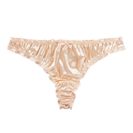 Satin-Tanga für Damen Sexy Niedrige Taille Niedliche Rüschenbesatz Höschen Glatter Seidiger G-String T-Rücken Unterwäsche