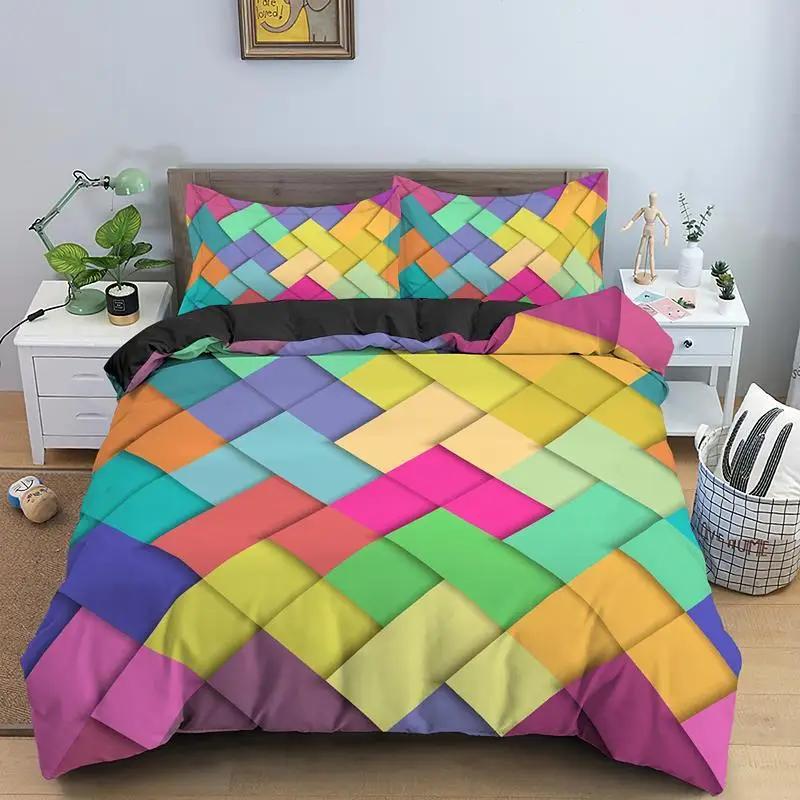 Geometriskt påslakanset Retro Morden Färg Neon King Queen Överkast örngott 2/3 st Psykedeliskt Polyester Sängklädesset