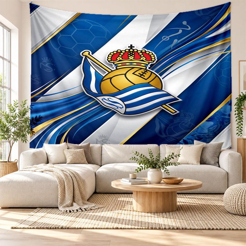 Real Sociedad FC Wall Tapestry, Soft Fabric Wall Hanging, Decorative Backdrop For Bedroom Home Wall Art