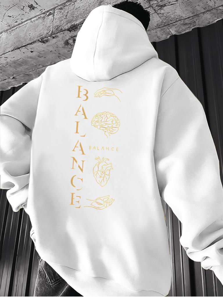 American-style abstract minimalist men's hooded sweatshirt with gold thread print, perfect for casual everyday wear in autumn and winter.