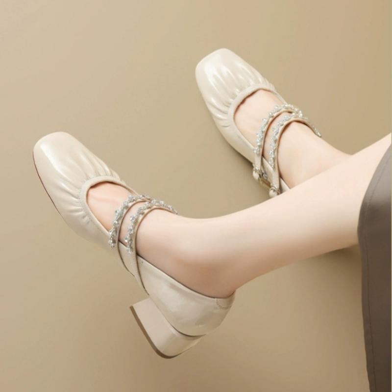 Women's Summer Retro Chunky Heel Sandals French Style Mid-heel Mary Jane Shoes