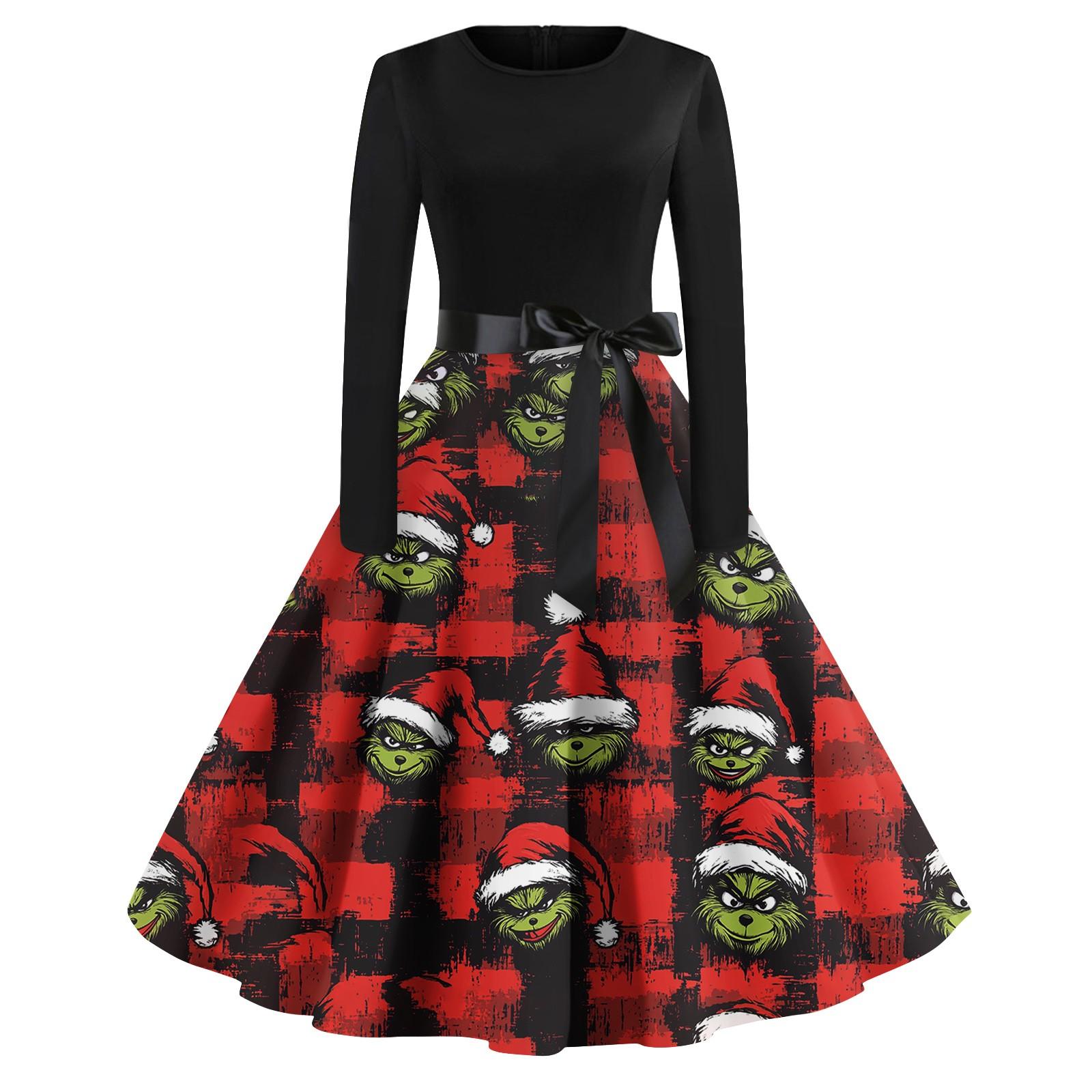 

Женское повседневное модное платье с длинным рукавом и принтом, вечернее повседневное платье с круглым вырезом S красный