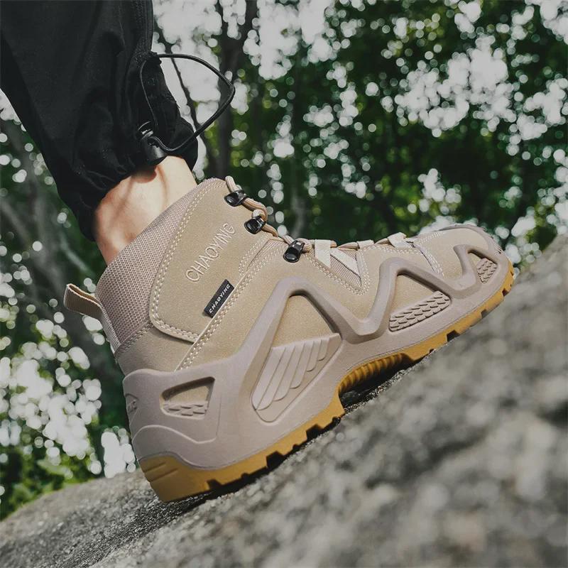 Men's Waterproof Non-Slip Lightweight Mid-Cut Hiking Shoes - All-Season, Breathable, and Wear-Resistant.