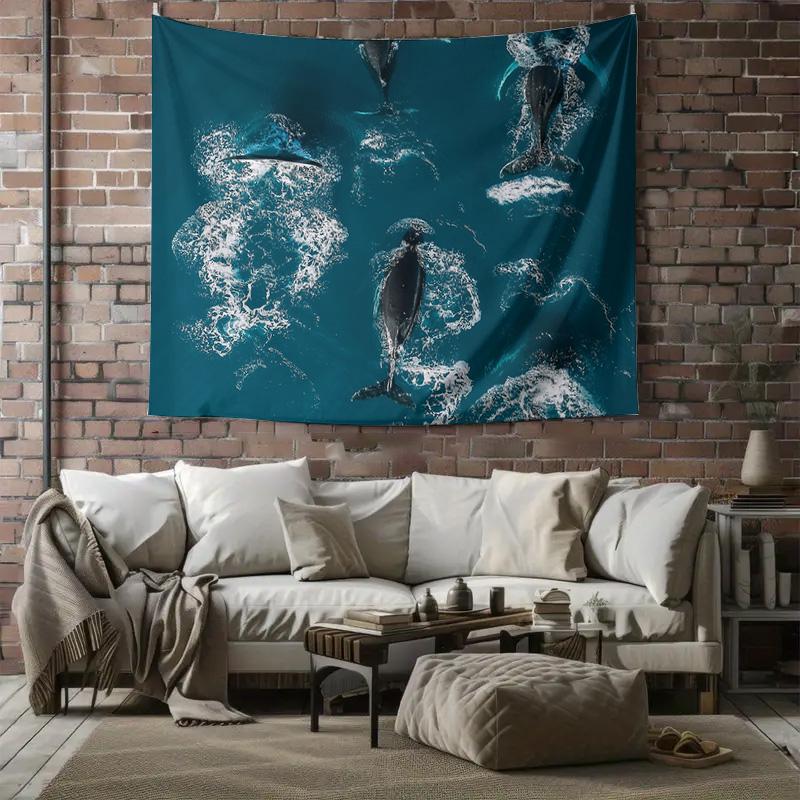 Ocean Whale Tapestry Wall Hanging Nature Sea Life Decor Room Aesthetic Beach Vibe Dorm Wall Art Gift Coastal Home Decor