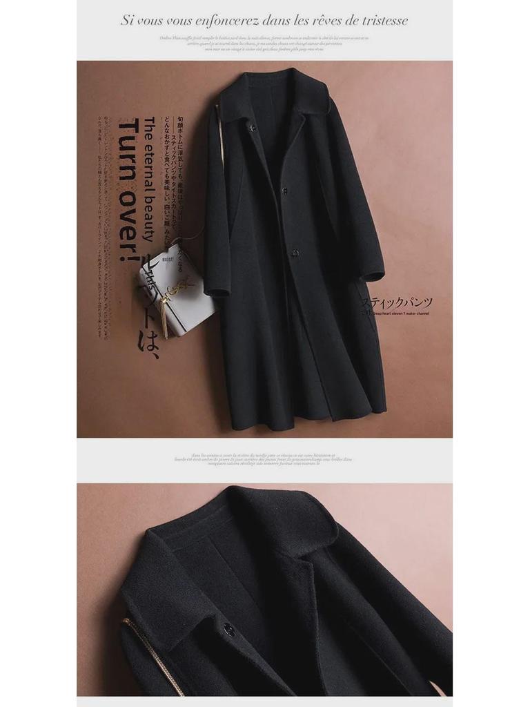 Women's Korean Style Woolen Coat - Autumn/Winter Doll Collar Mid-Length Jacket