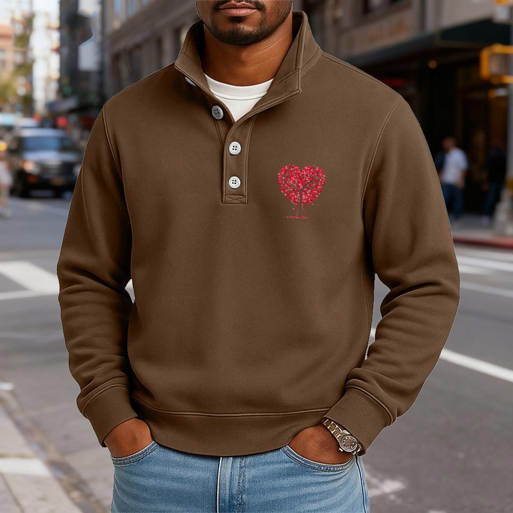 Pánské ležérní tričko s dlouhým rukávem a stojáčkem, s potiskem, na knoflíky