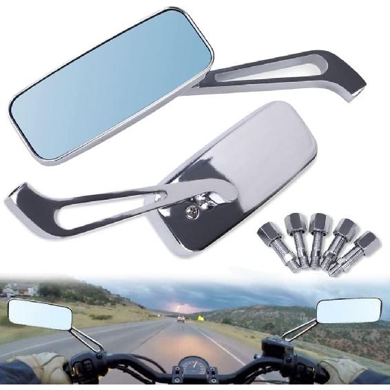 

Motorcycle Rear View Mirror 8mm/10mm Rectangle Chrome Square Convex Smoke Blue Glass Handlebar Side Mirrors, Fit for Harley Honda Suzuki ATV Scooter Chrome