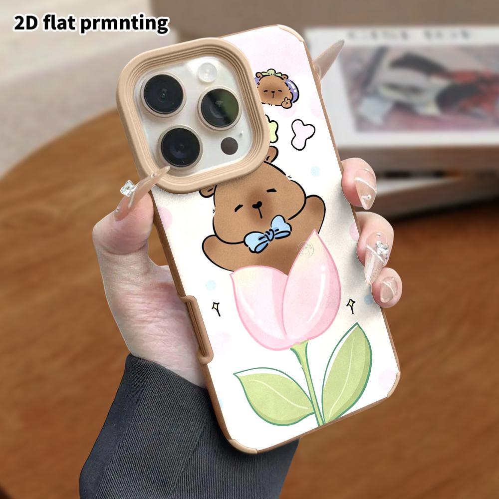 Phone Case: Lambskin 2D Flat Samsung Galaxy A34 A35 M05 M06 S20 S22 S21 FE Plus 5G Protective Case, Tulip Capybara, Christmas and Halloween Gift
