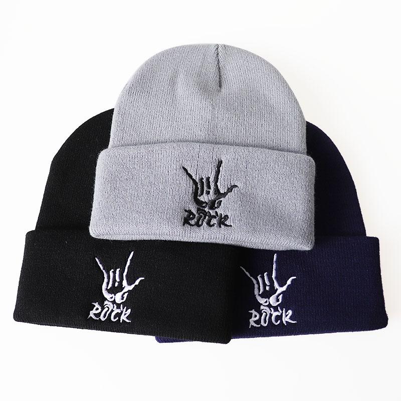 Western Rock ROCK Embroidered Warm Knitted Hat, Woolen Hat, Hip-hop Pullover, Autumn and Winter Unisex Hat, Cold Weather Hat