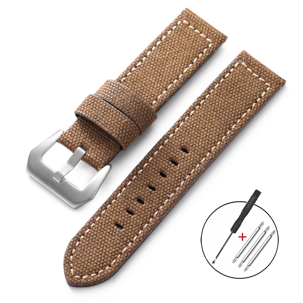 Wasserdichtes Segeltuch Uhrenarmband Nylon Leder Uhrenarmband 20mm 22mm 24mm für Panerai Vintage Naht Band Sportgürtel für Herren