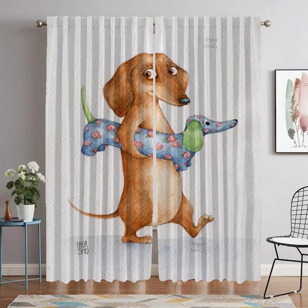 Tulle for Bedroom Dachshund Modern Living Room Curtains 2 Pieces Halloween Decoration Partition Blackout Curtain Shades Kitchen