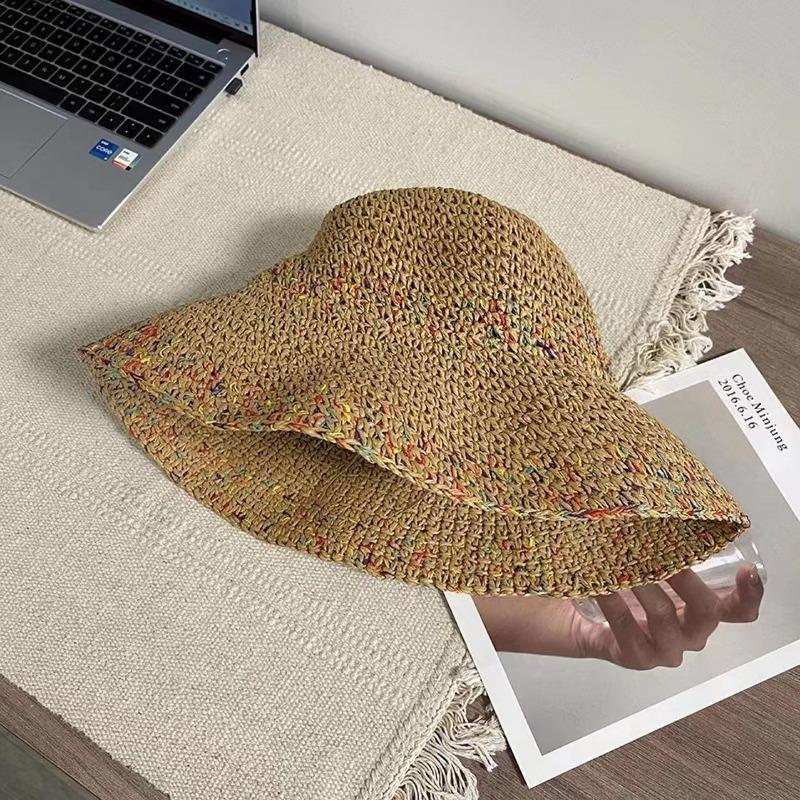 

Соломенная шляпа женская летняя пляжная дорожная солнцезащитная шляпа для отпуска карнизная соломенная шляпа-ведро женская большая окружность головы шляпа от солнца хаки