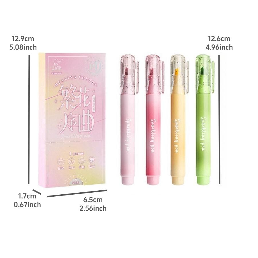 4pcs Sparklin Color Highlighter Pens Set Bling Shining Glitter Magic Art Marker Liner for Drawing Painting School