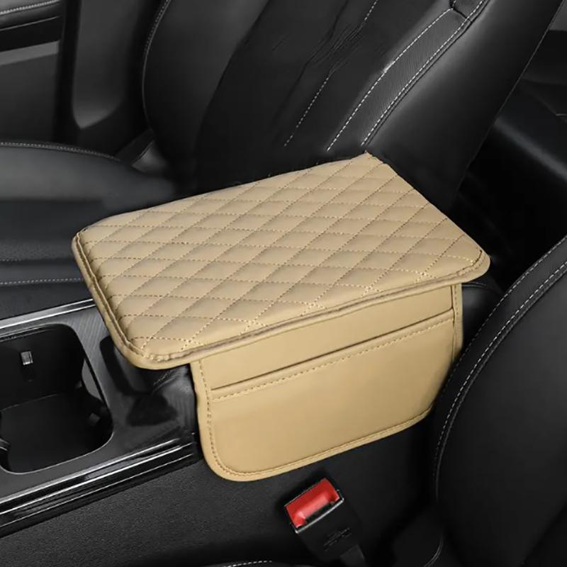 PU Leather Car Armrest Mat Center Console Arm Rest Protection Cushion With Storage Pockets Armrests Car Interior Accessories