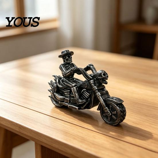 Motorcycle Enthusiast Presents Gothic Skeleton Rider Figurine, Vintage Biker Skull Statue, Figurines Halloween Tabletop Decor Ornament, Gift