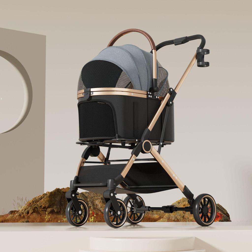 Pet Stroller for Medium/Small Dogs - Detachable Carrier, Foldable, Shock-Absorbing Design