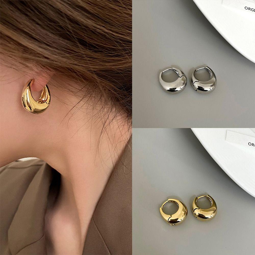 Smooth Metal Chunky Hoop Earrings Versatile Ear Clips Fashion Earring Jewelry  for Women