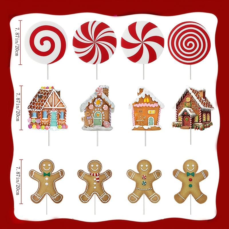 Décorations Sapin de Noël Picks Grand Bonhomme en Pain d'Épice Maison en Bonbons Sucette Picks de Noël pour Arbre Mignons Picks Bonbons Ornements