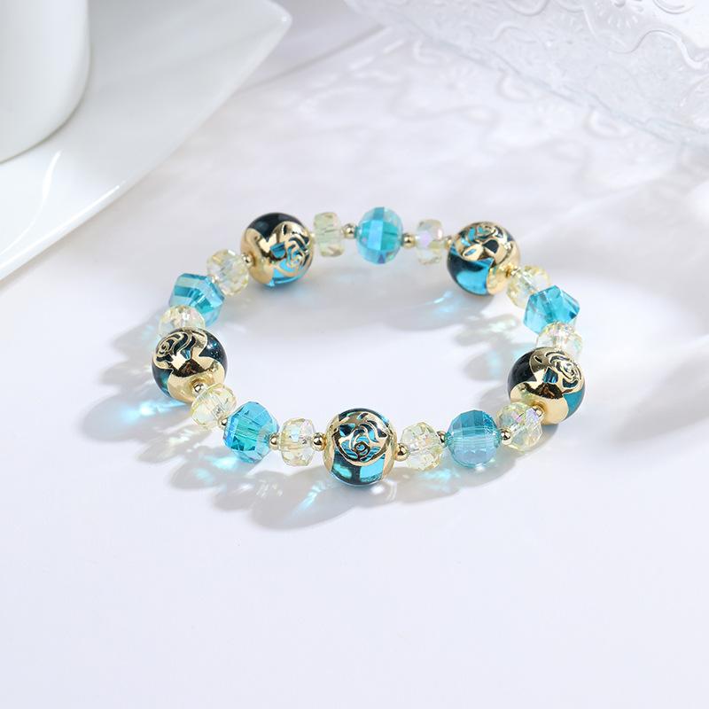 Simple Rose Transparent Glass Bead Bracelet Spring and Summer Versatile Glass Bead High-end Bracelet Fashionable and Exquisite Jewelry