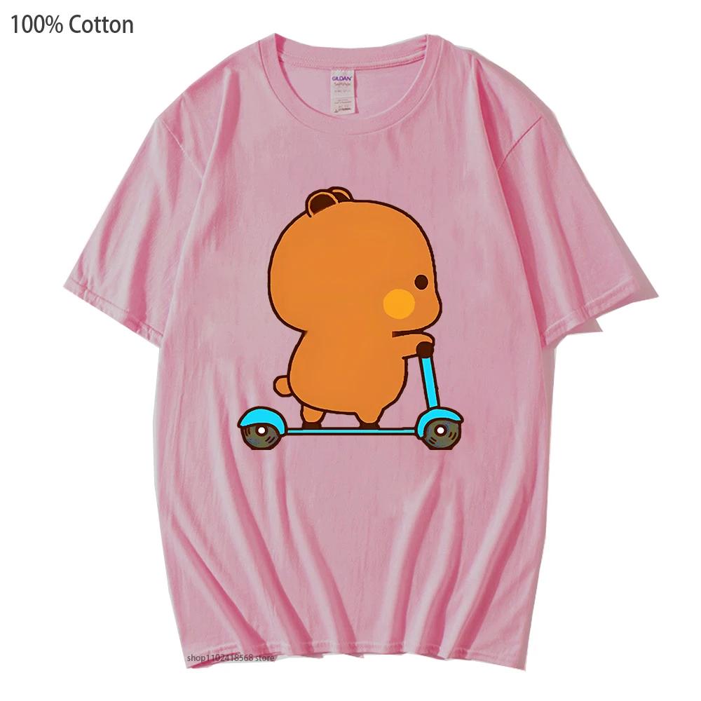 Cute Couple Shirt Cute Bubu and Dudu Are Playing Scooter Together Graphic T-Shirts Men's Clothes Panda Bear Cotton Top