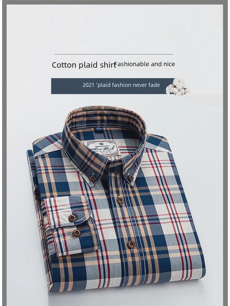 Camisa de Cuadros de Algodón de Manga Larga para Hombre con Cuello Mao - Ropa Casual Moderna para Primavera y Otoño