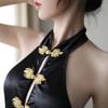 Sex underwear hot tight cheongsam sex uniform transparent free sexy one-piece cheongsam gold buckle neck uniform