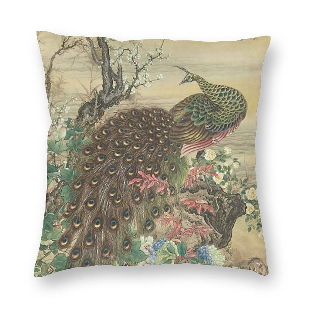 Damenpfau Chinoiserie Kissenbezug Polyester Leinen Samt Kreativer Reißverschluss Dekor Kissenhülle Zimmer Kissenbezug