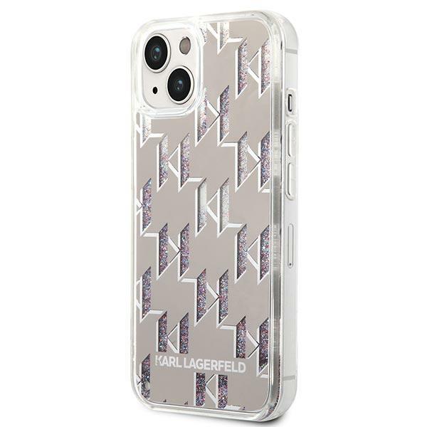 Etui Do iPhone 14 Plus Karl Lagerfeld Liquid Glitter Monogram Srebrne