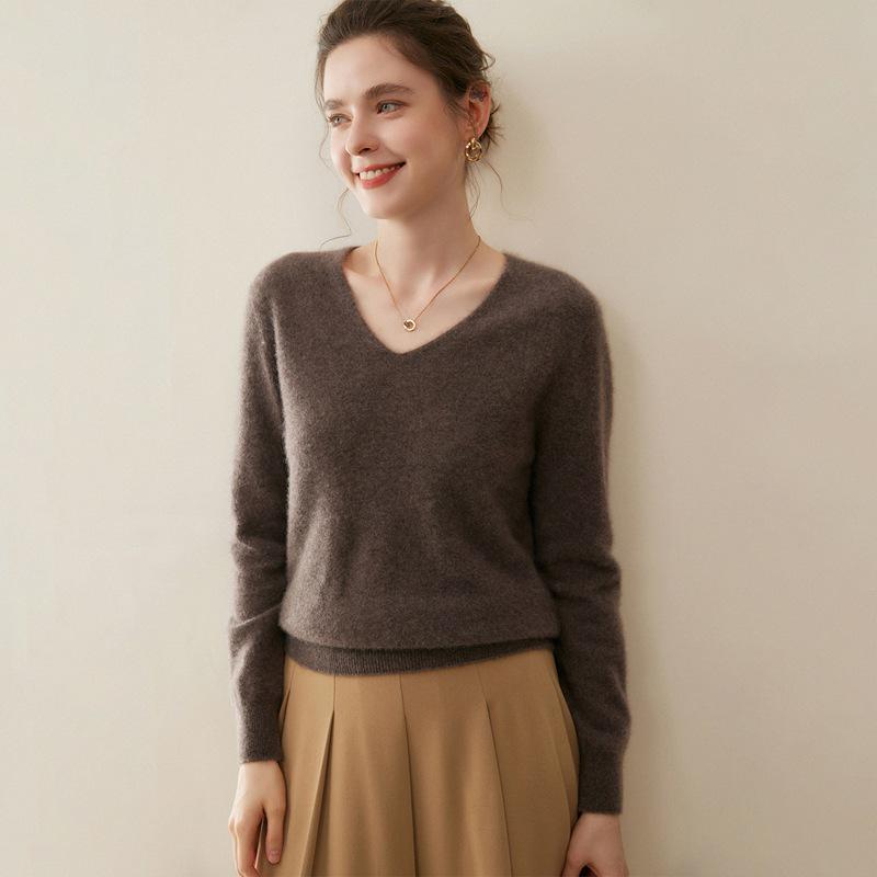Women's 100% Pure Cashmere V-Neck Sweater - Autumn/Winter Knit Base Layer.