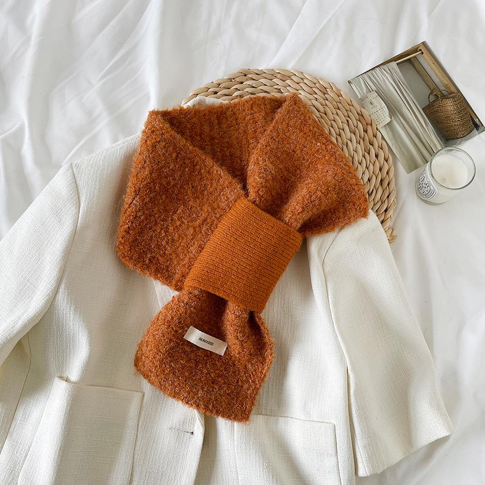 Winter knitted wool small ear scarf women's new high-end color simple relaxation with small scarf
