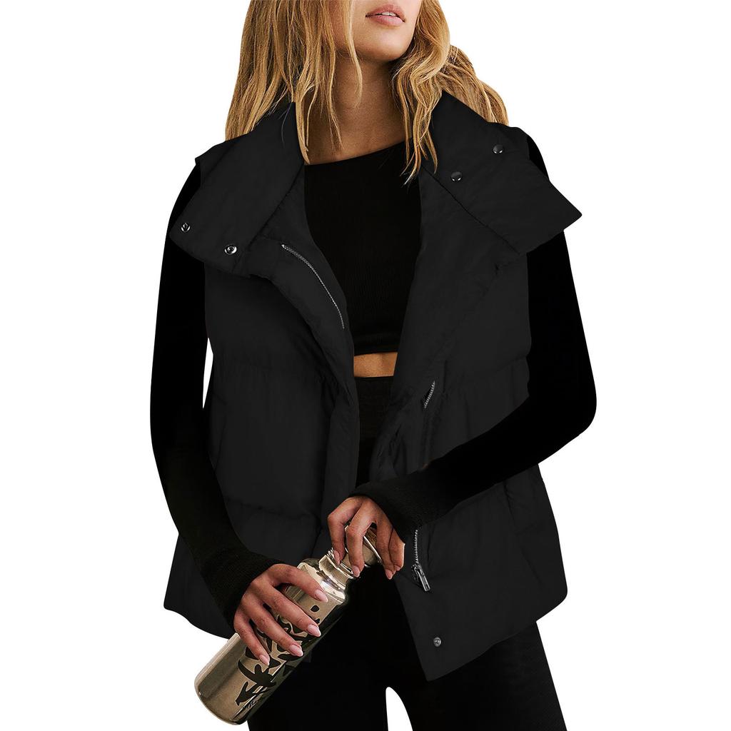 Women Lightweight Stand Collar Sleeveless Winter Warm Zip Up Padded Outerwear Jackets With Pockets