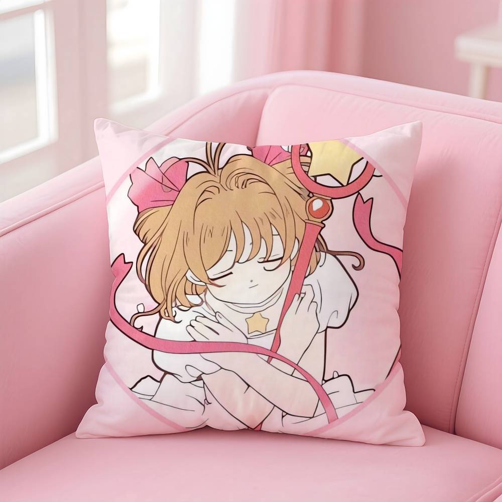 

C-Cute SakuRa Kinomoto Pillow Case Anti-dustmite Pillowcase Invisible zipper silky short plush Sofa cushion cover 16x16Inch