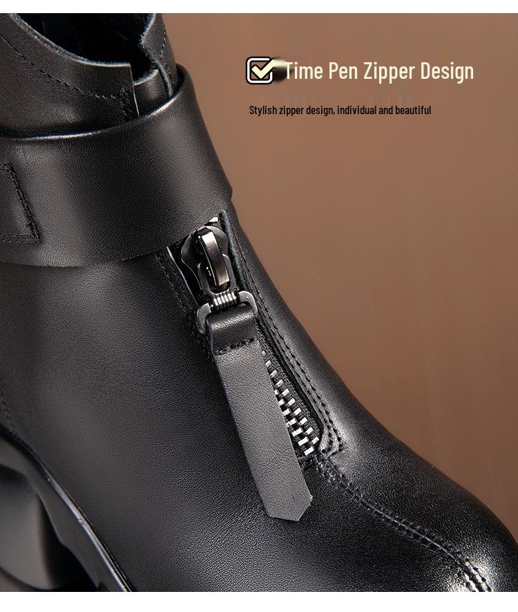 Women's Small Leather Martin Boots, Thick Sole, Chunky Heel, Versatile Low-Top Short Boots for Autumn/Winter 2025.