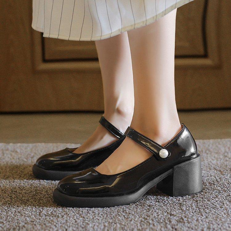 White Chunky Sole Mary Janes - Women's Spring/Autumn 2025 High-Heel Elevating Leather Shoes