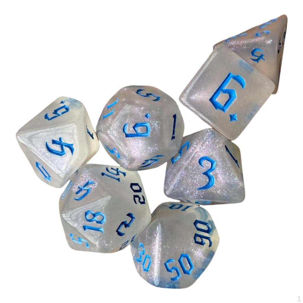 Engraved Polyhedral Dices Set Transparent Multipurpose Wear Resistant Toys D8 D10 D12 D20 7Pcs Game