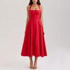 European Beautiful Woman Spring and Autumn New Neck Collar Long Waist Dress Thin Sleeveless Cardigan Long Dress