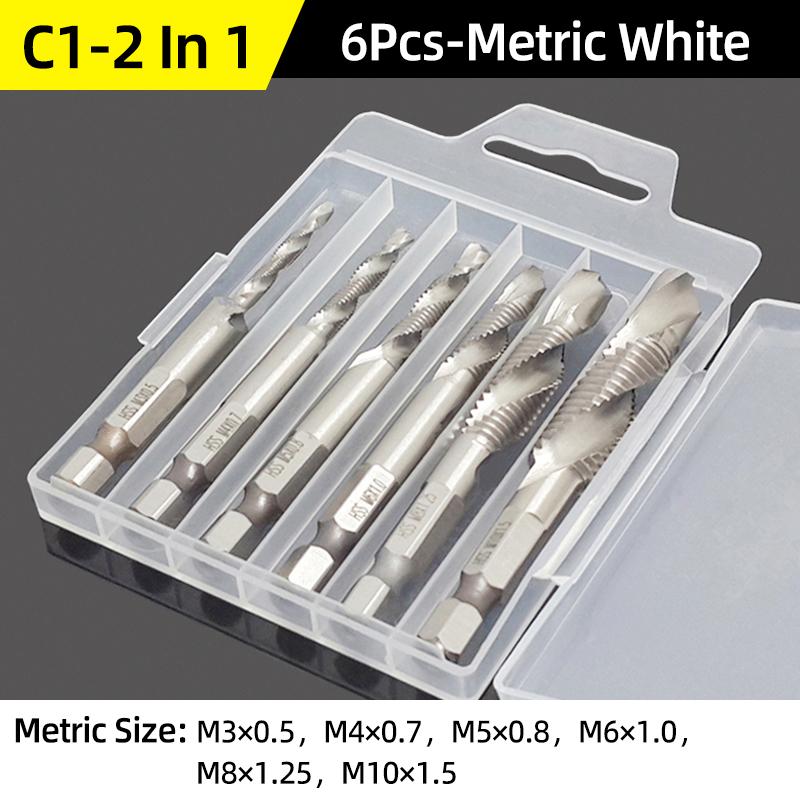 Compound Screw Tap Bit Set M3/4/5/6/8/10 Hex Spiral Tap Countersink Drill Reamer Titanium Soft Metal Tapping Chamfering Tools