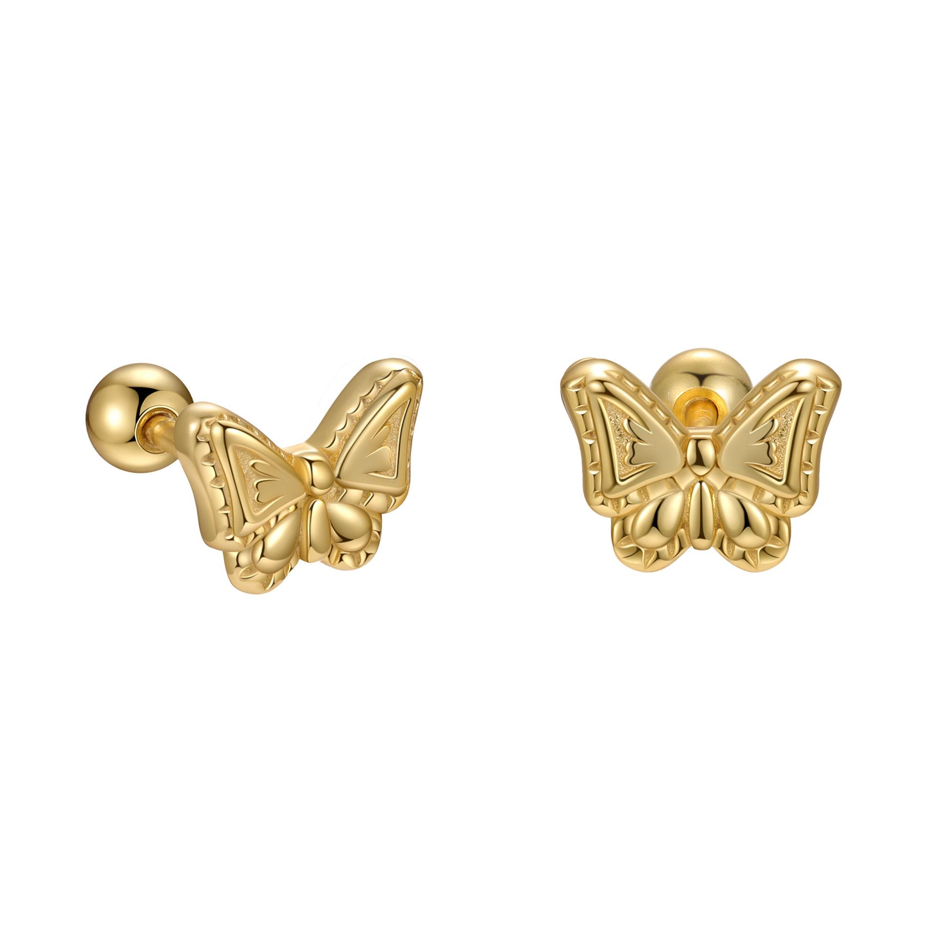 Authentic 999 Sterling Silver Stud Earrings for Women Butterfly Earrings  Wedding Engagement Jewelry золотой