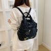 Women Cartoon Embroidery Denim Tote Bag Carry Handbag with Detachable Crossbody Strap Large Capacity Washed Jean Casual Daily Shopping Messenger