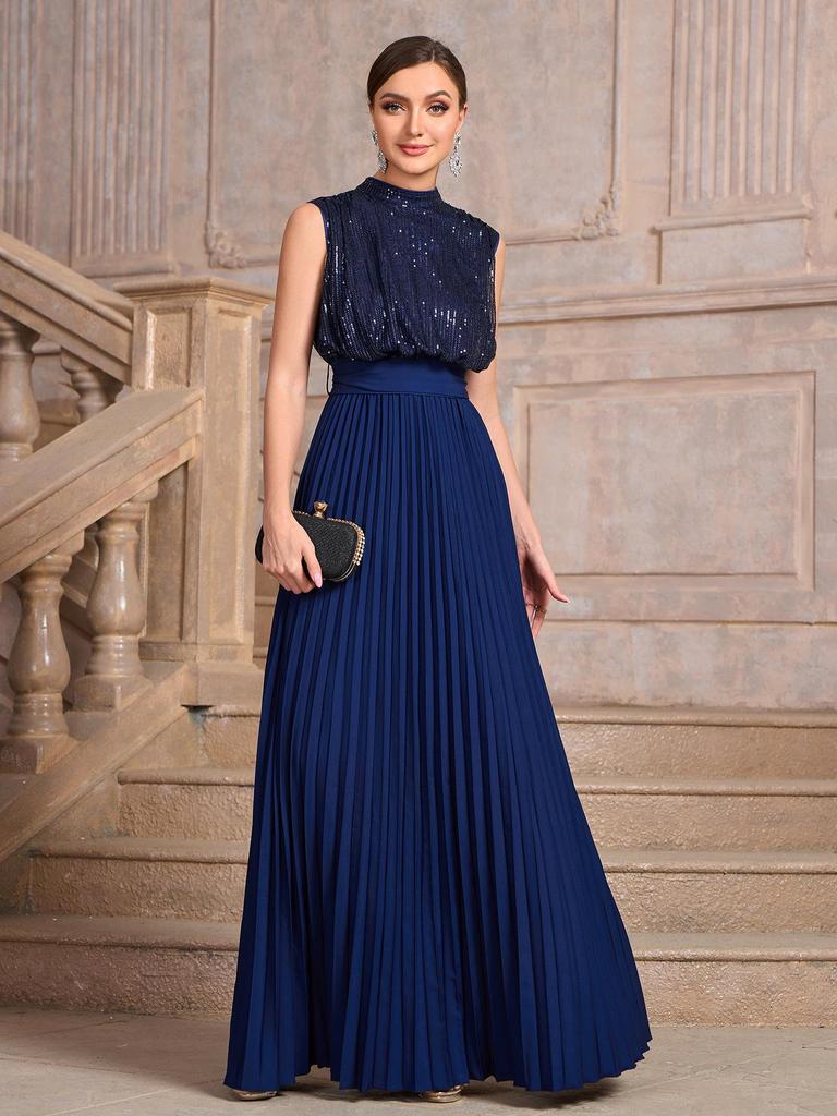 Sequin Pleated Banquet Evening Dress - Spring/Summer Women's Party Wedding Fashion