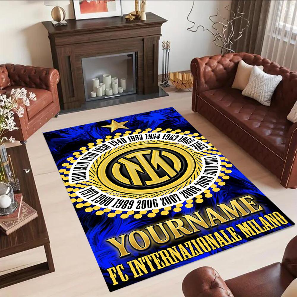 Inter Milan Customize Text Area Rug Design for Balcony Dining Room Foyer Entryway Antislip Carpet Anime Office Decor Birthday/Christmas Gift